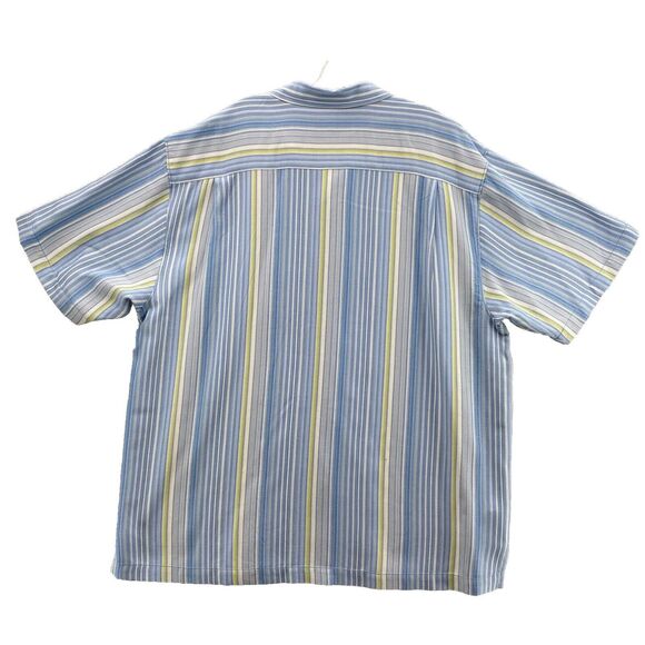 Tommy Bahama XL Blue Stripped 100% Silk Hawaiian Short Sleeve Button Down Men's - Picture 6 of 10